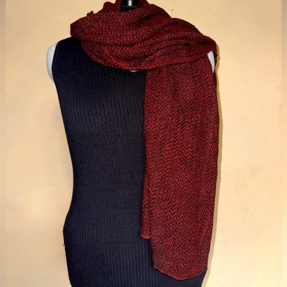 Cozy Red Wine Knit Chevron Scarf | Maroon + Black | NWOT